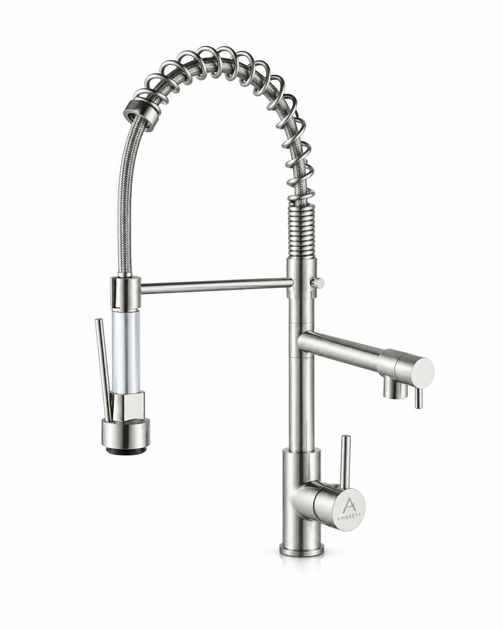 Rubinetto Cucina Ambreta® in Acciaio Inossidabile – Doppia Maniglia, Rotazione 360° e Doppio Spruzzo Professionale