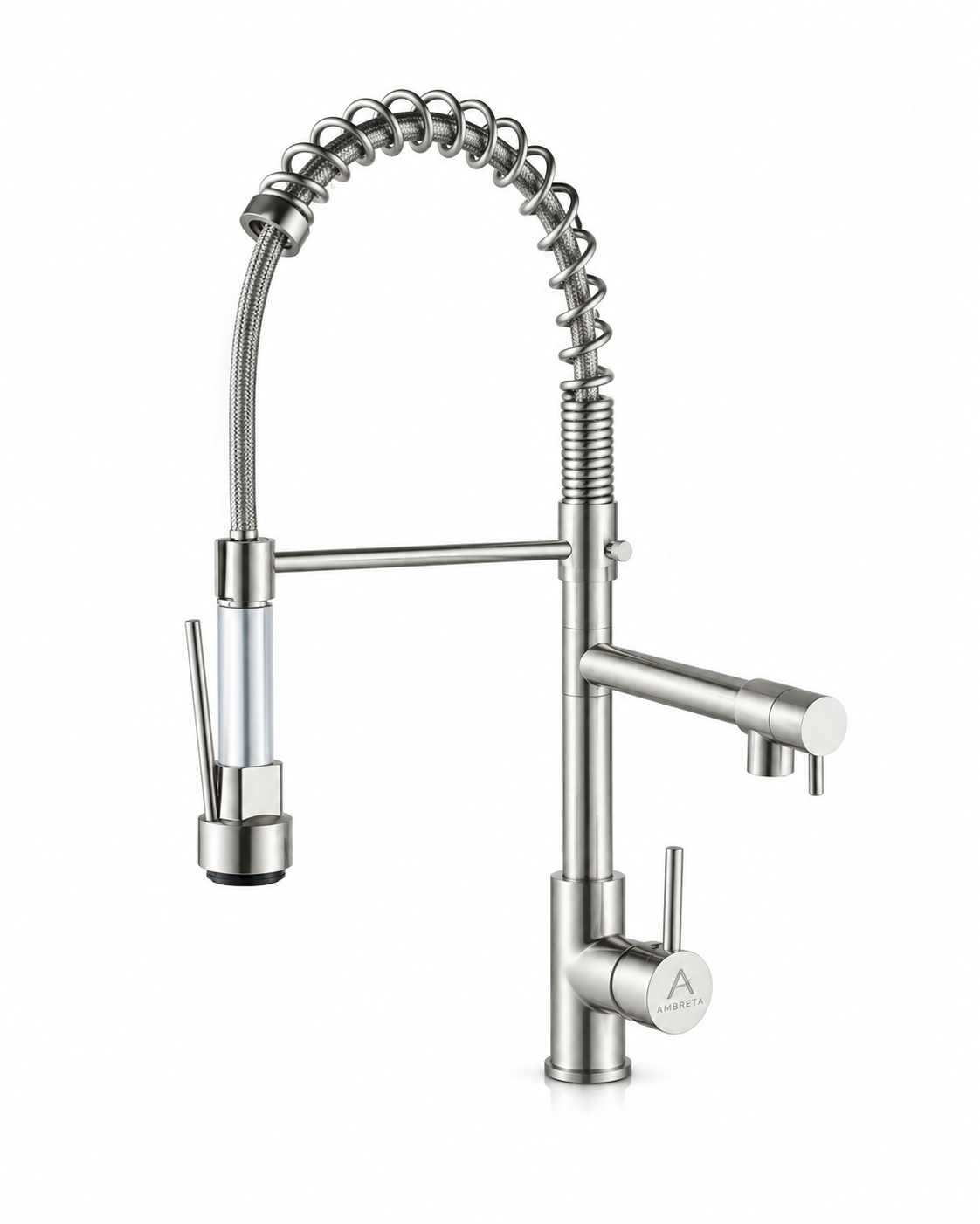 Rubinetto Cucina Ambreta® in Acciaio Inossidabile – Doppia Maniglia, Rotazione 360° e Doppio Spruzzo Professionale